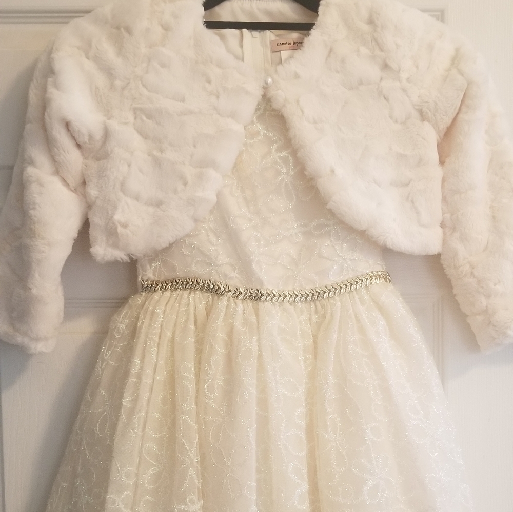 Nanette Lepore Girls White Embroidered Mesh Sleeveless Flouncey Dress Sz 7/8